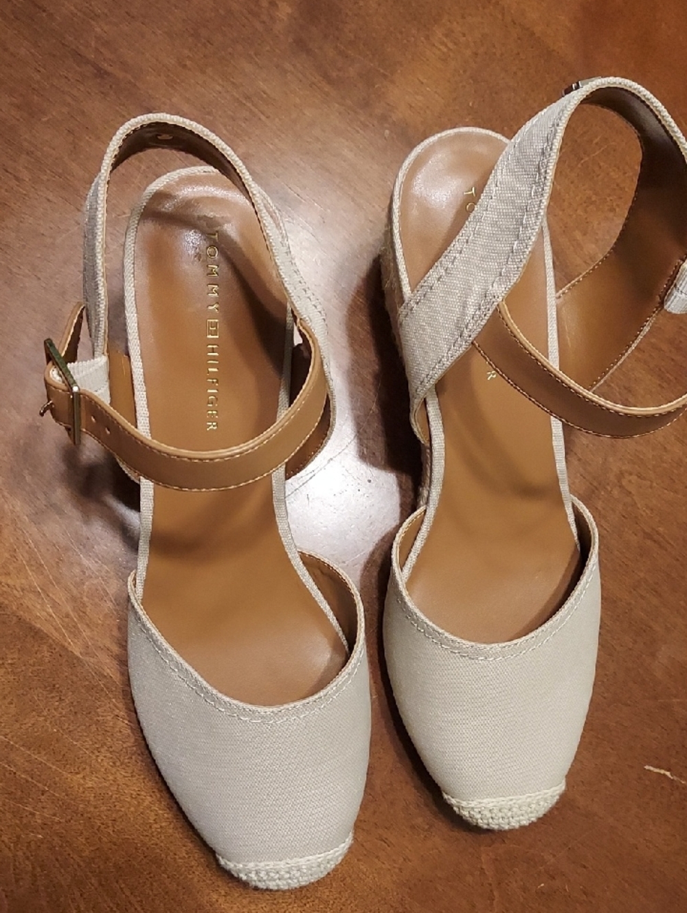 Tommy Hilfiger Cream Canvas Espadrille Slingback Wedges